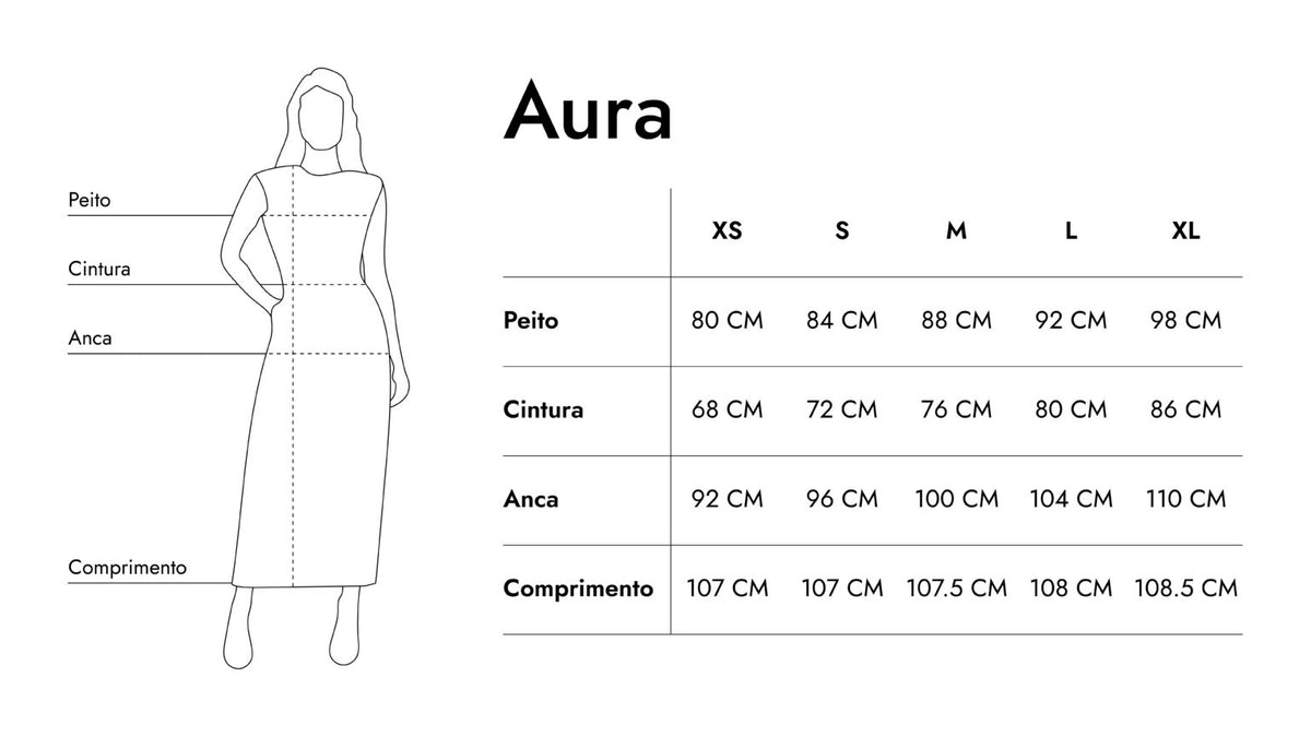 Guia de tamanhos de Aura