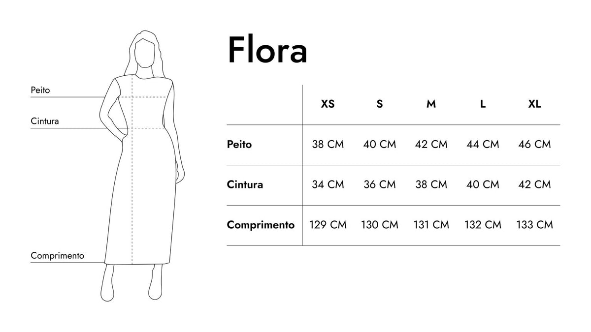 Guia de tamanhos de Flora