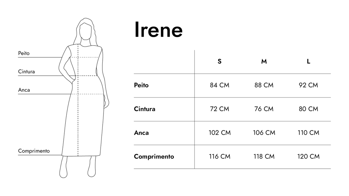 Guia de tamanhos de Irene