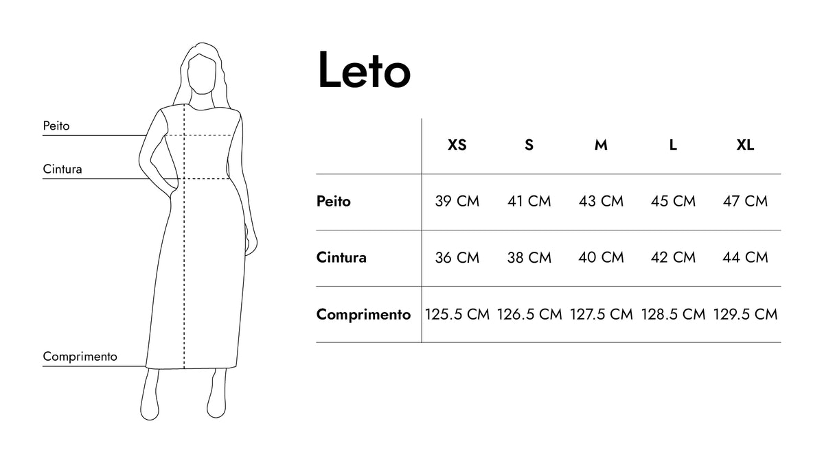 Guia de tamanhos de Leto