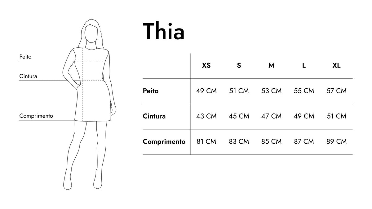 Guia de tamanhos de Thia