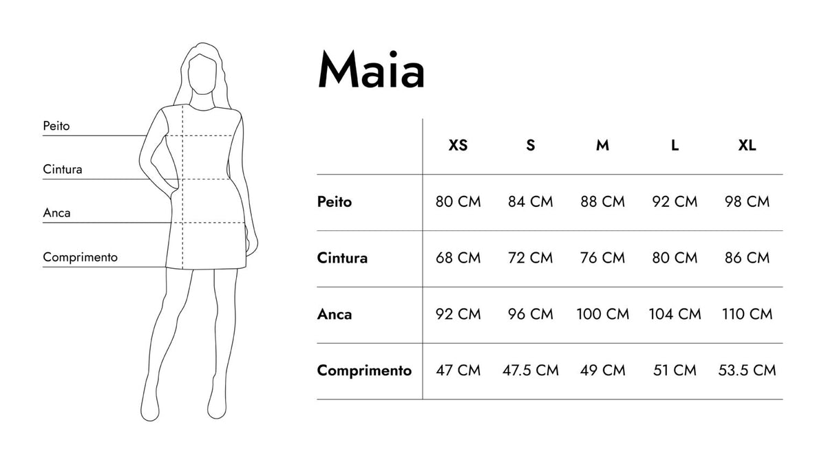 Guia de tamanhos de Maia