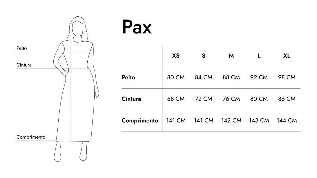 Guia de tamanhos de Pax